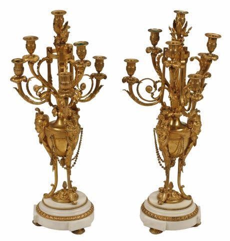(2) FRENCH BRONZE DORE & MARBLE