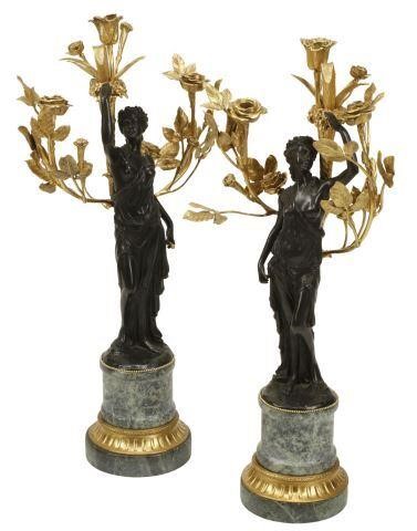 (2) FRENCH BRONZE & MARBLE FIGURAL
