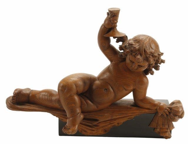 ITALIAN CARVED WOOD ROBUST PUTTO 356ece