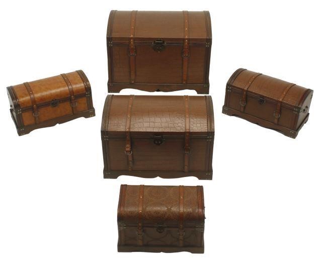  5 EMBOSSED LEATHER TRUNKS BOXES lot 356f20