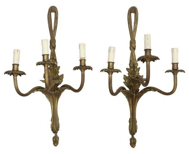  2 FRENCH GILT METAL THREE LIGHT 356f1c