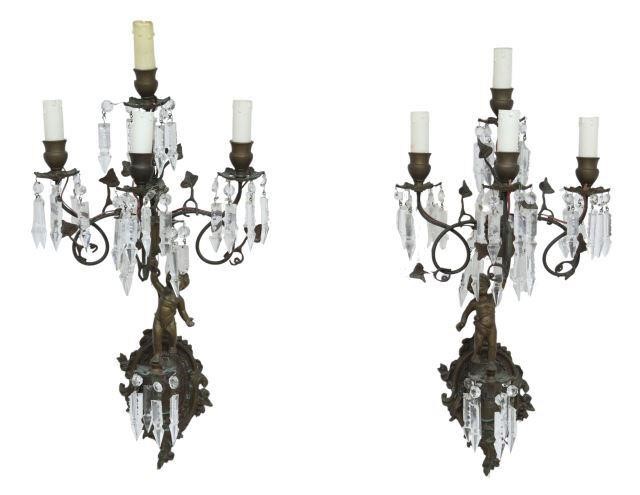 (2) ITALIAN BRONZE & CRYSTAL 4-LIGHT