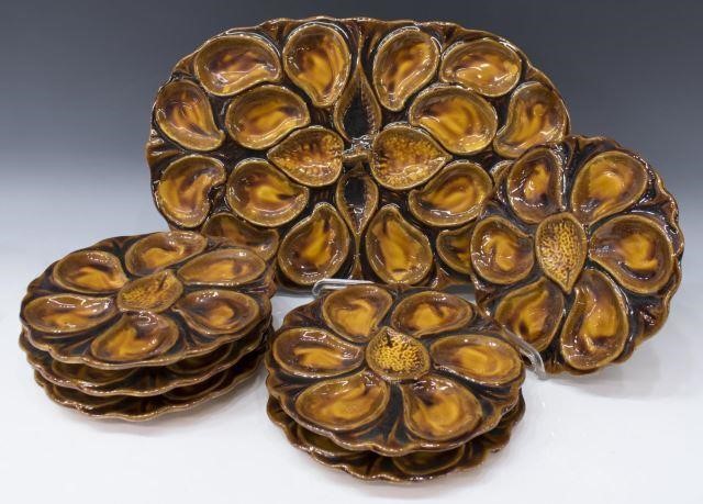  7 FRENCH MAJOLICA OYSTER PLATTER 356f2d