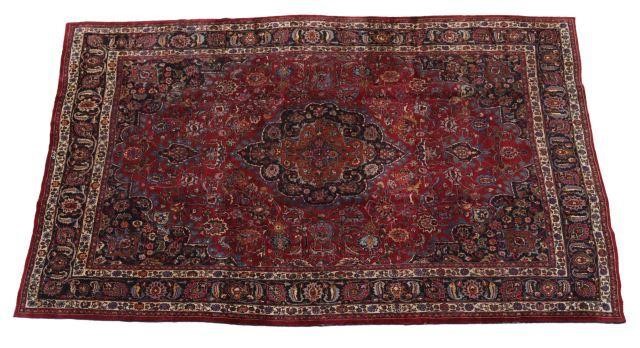 HAND-TIED PERSIAN MASHAD RUG, 13'10"