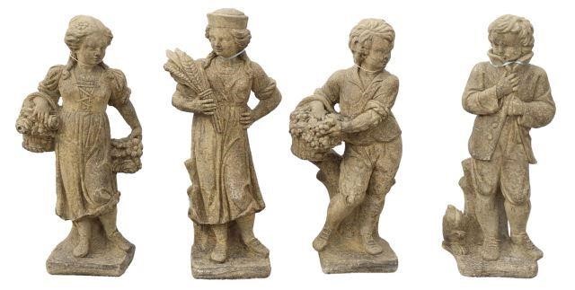 (4) CAST STONE FOUR SEASONS GARDEN STATUES,