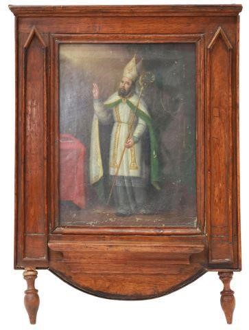 FRAMED OIL ON CANVAS RETABLO, SAINT