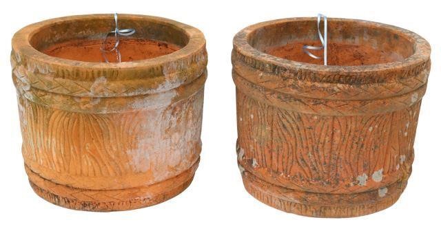 (2) TERRACOTTA BARREL FORM GARDEN