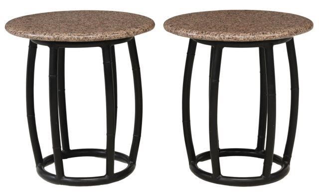 (2) GRANITE-TOP METAL FAUX BAMBOO SIDE