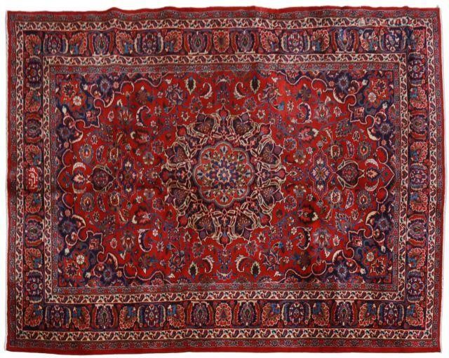 HAND-TIED PERSIAN MASHAD RUG, 9'8"