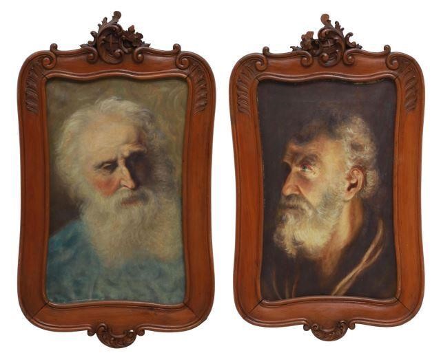  2 OIL PAINTING PORTRAITS IN CARVED 3570b8