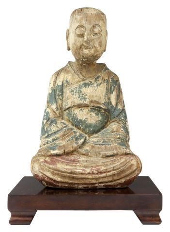 CHINESE CARVED WOOD SEATED BUDDHA