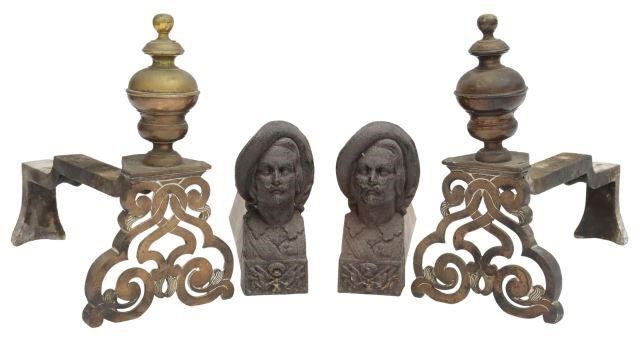  2 FRENCH CAST IRON OTHER ANDIRONS lot 3570fc