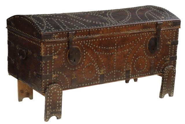 SPANISH BAROQUE LEATHER CLAD TRUNK  35716a