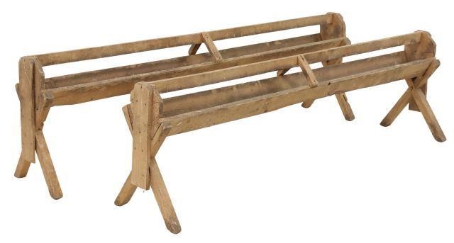  2 RUSTIC PINE TROUGHS ON TRESTLE 357174