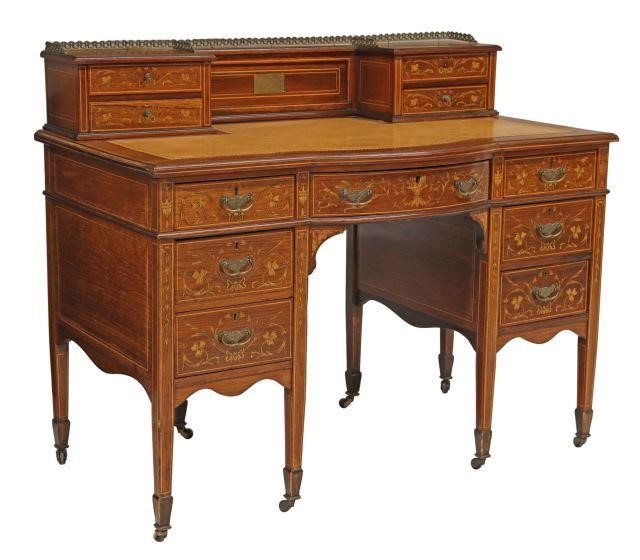 ENGLISH LEATHER TOP ROSEWOOD MARQUETRY 357196