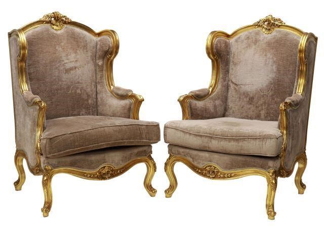 (2) LOUIS XV STYLE GILTWOOD UPHOLSTERED