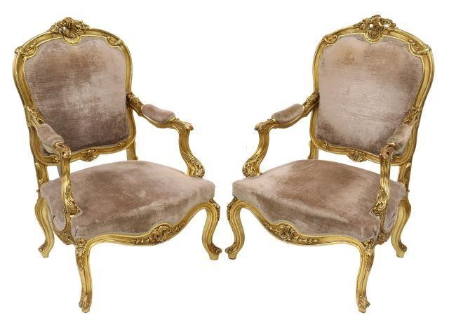  2 LOUIS XV STYLE GILTWOOD UPHOLSTERED 3571f3