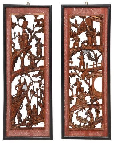  2 CHINESE CARVED WOOD HANGING 357244