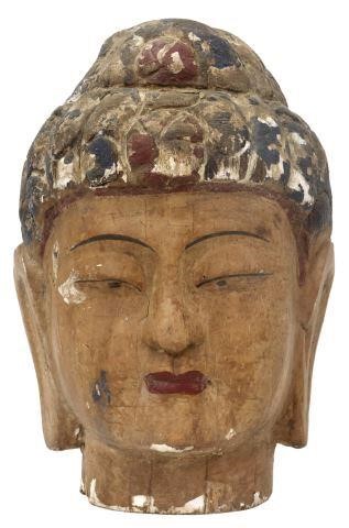 LARGE CARVED PAINTED WOOD HEAD 357246