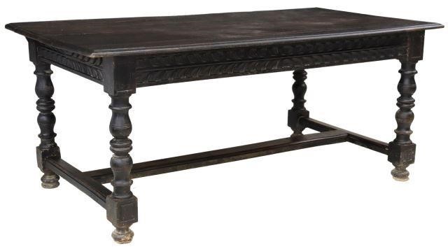 SPANISH EBONIZED OAK TABLE ON TURNED 357254