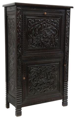 SPANISH CARVED EBONIZED OAK FALL FRONT 357262