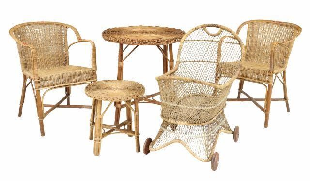  5 WICKER GROUP CHAIRS TABLES 357278