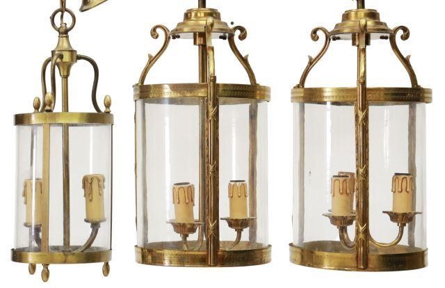  3 FRENCH BRASS GLASS HANGING 35728e