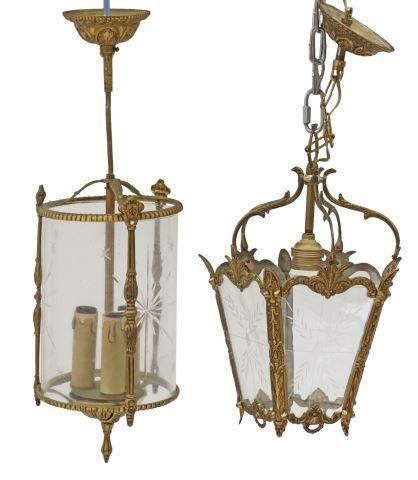  2 FRENCH BRASS GLASS HANGING 35728f