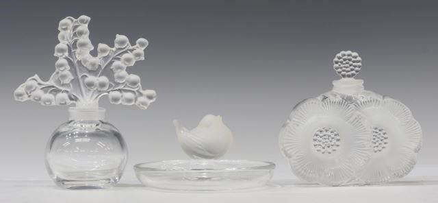 (3) LALIQUE PERFUME BOTTLES & PINSON