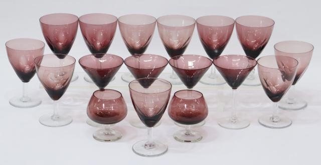 (17) PURPLE COLORED CUT CRYSTAL GLASSWARE,