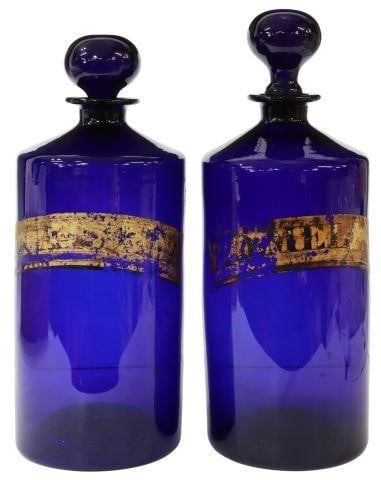  2 ENGLISH BRISTOL BLUE GLASS 35731f