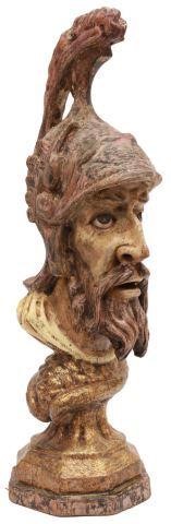 CARVED PAINTED WOOD BUST ROMAN 357329