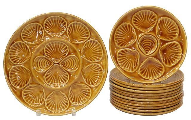 (13) FRENCH MAJOLICA OYSTER PLATES &