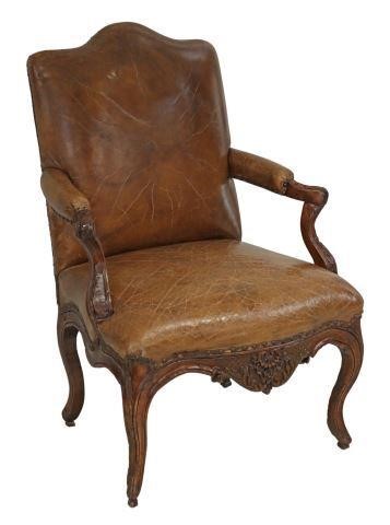 LOUIS XV STYLE WALNUT LEATHER UPHOLSTERED 357367