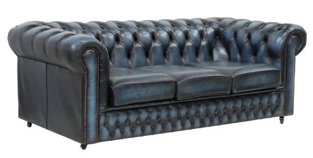 ENGLISH TUFTED BLUE LEATHER CHESTERFIELD