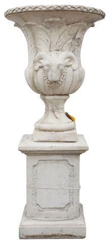 LARGE CAST STONE URN WITH RAMS