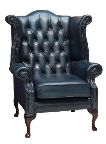 QUEEN ANNE STYLE BLUE LEATHER WINGBACK 35738f