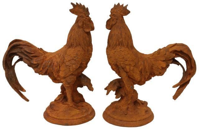  2 CAST IRON FIGURES OF ROOSTERS  357399