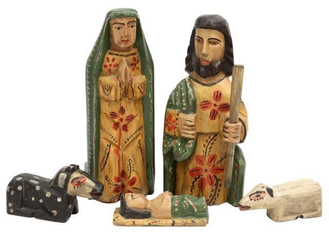  5 CARVED WOOD CRECHE NATIVITY 3573f0