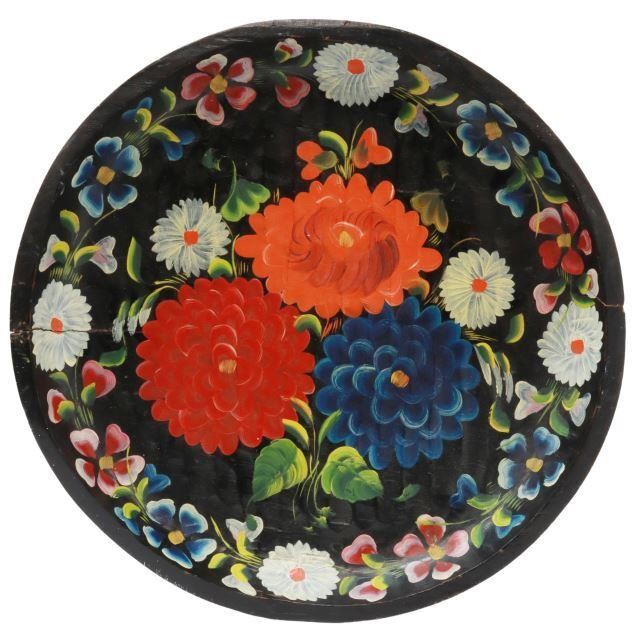 MEXICAN FLORAL PAINTED WOOD BATEA 3573f4