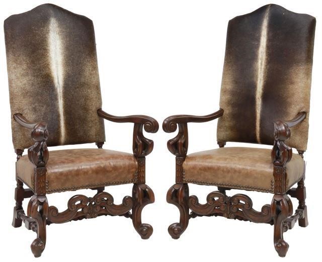 (2) COWHIDE & LEATHER UPHOLSTERED