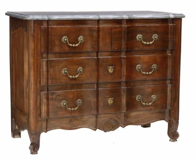 FRENCH MARBLE-TOP WALNUT COMMODE