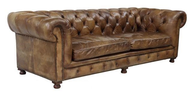 ENGLISH TUFTED BROWN LEATHER CHESTERFIELD 357422