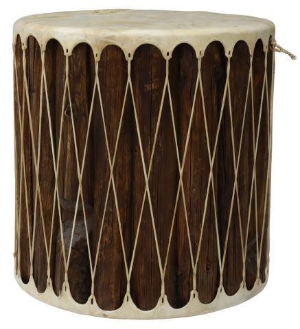LARGE TRIBAL STYLE RAWHIDE DRUM SIDE 35741d