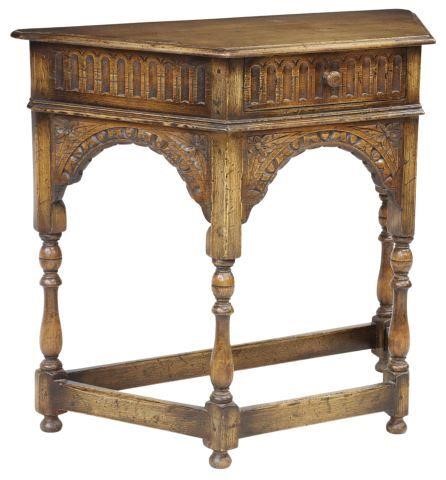 ENGLISH CARVED OAK CANTED CONSOLE