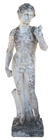 NEAR LIFE-SIZE CAST STONE GARDEN STATUE,