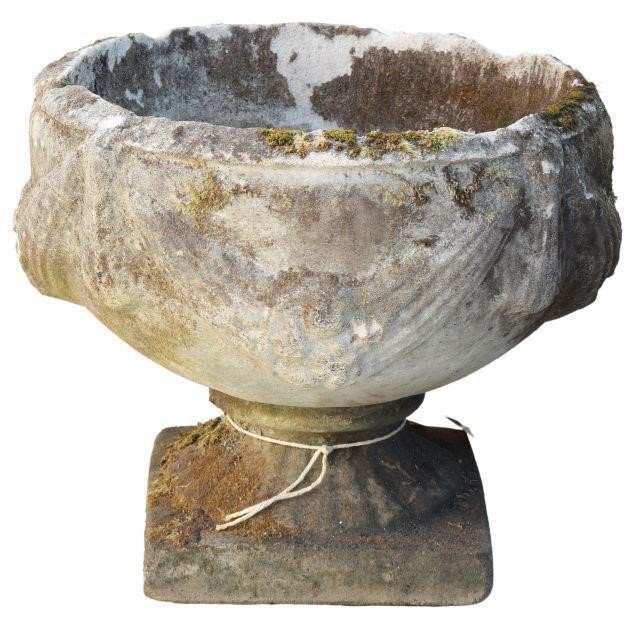 CAST STONE SWAG BOW URN GARDEN 35744a