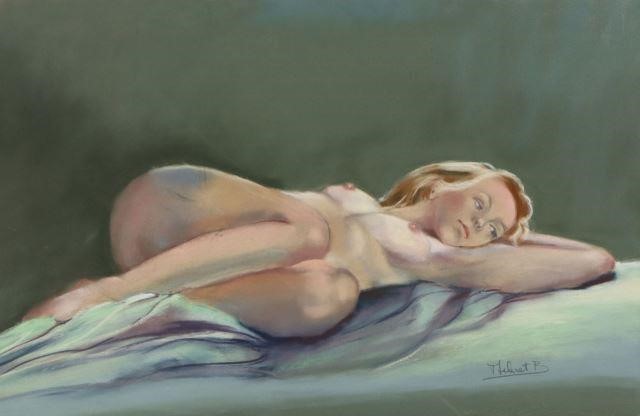 FRENCH PASTEL DRAWING RECLINING