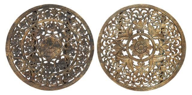  2 ARCHITECTURAL CARVED WOOD ROUNDELS  35748c