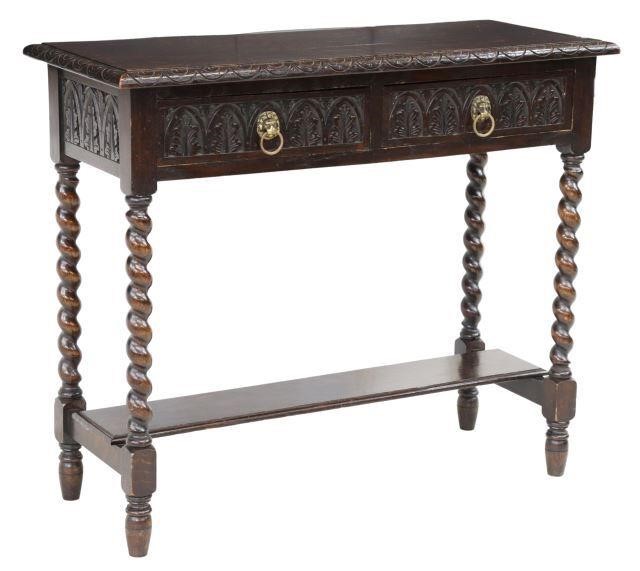 ENGLISH CARVED OAK TWO-DRAWER CONSOLE